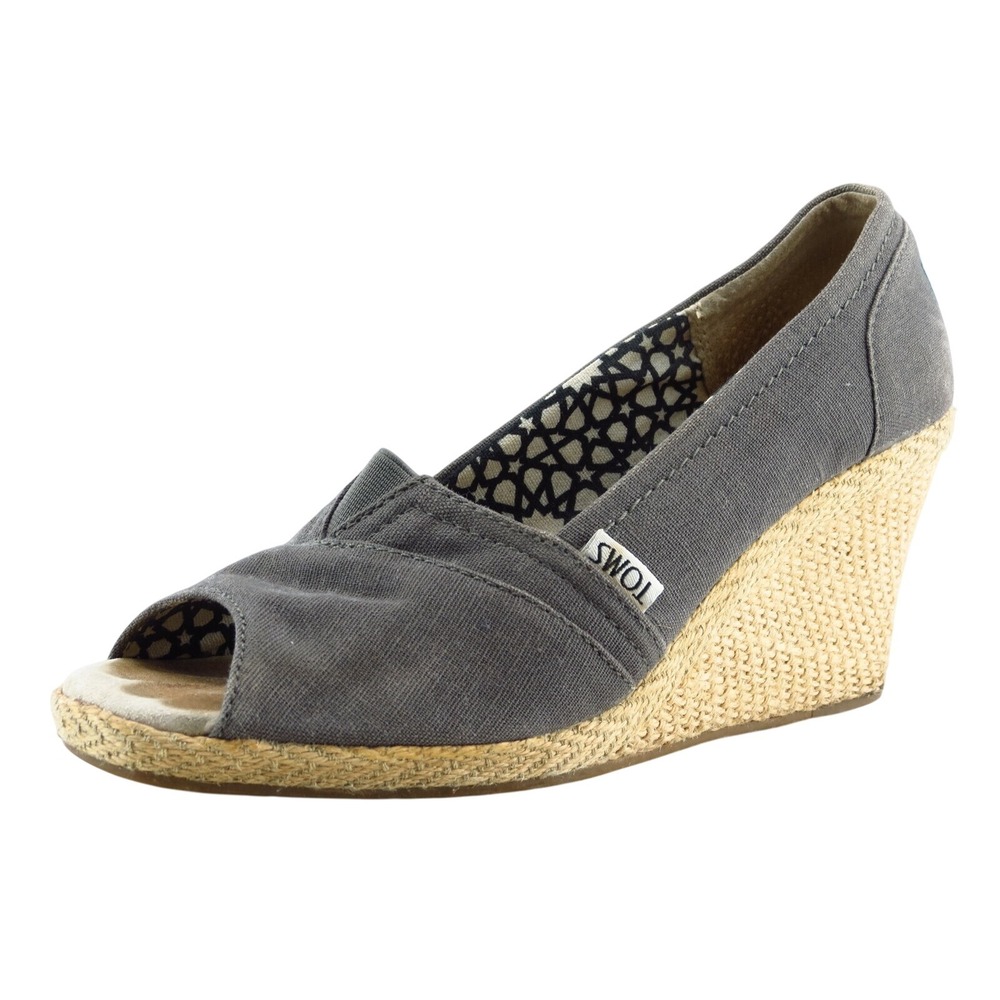 Toms Size 8.5 M Gray Wedge Fabric Women Heel Shoes
